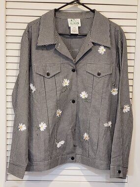 The Quacker Factory Women’s Black & White Check Daisy Light Jacket Size L NWOT